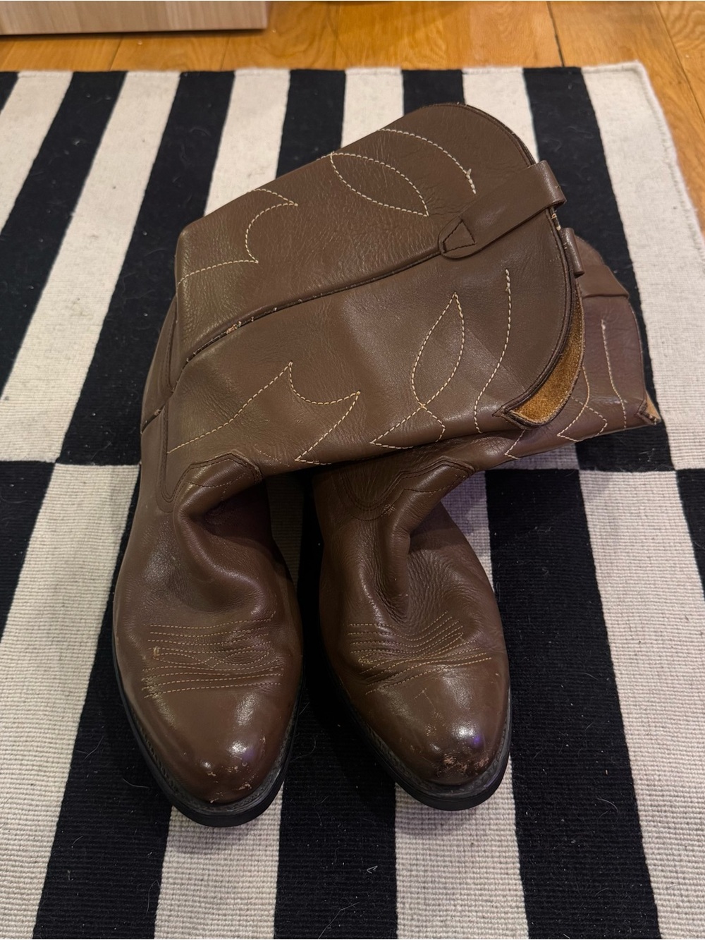 Brown Leather Cowboy Boots with Stitch Detailing